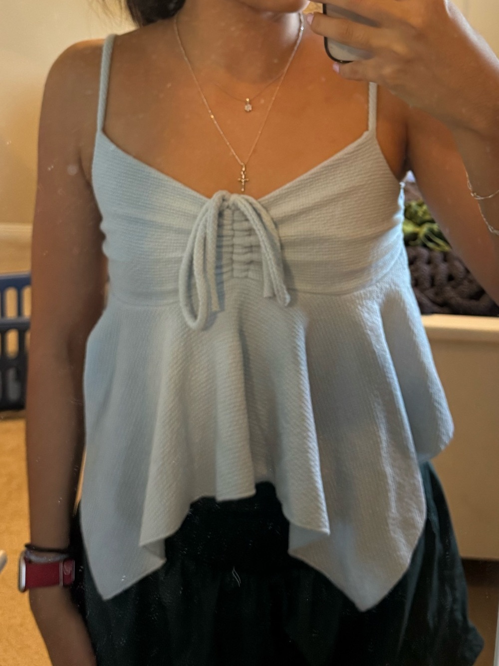 gaze Light Blue Spaghetti-Strap Ruffle Tie-Front Camisole